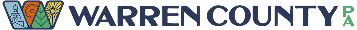 Official Warren County PA logo with colorful icons representing the local culture, economy, nature and vitality