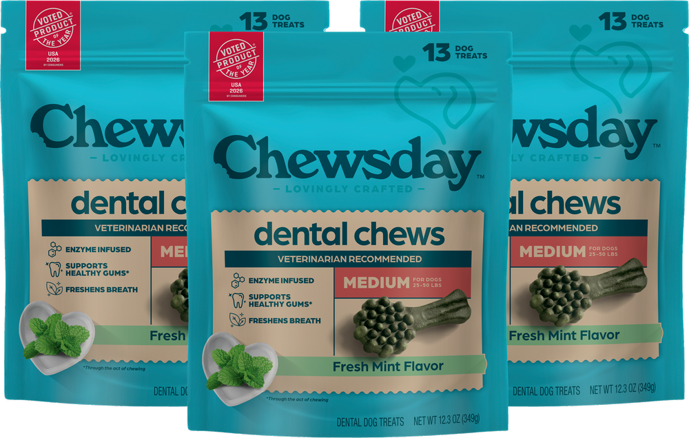 Chewsday Fresh Mint Flavor dental chews packaging for medium dogs